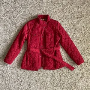 Red winter trench coat